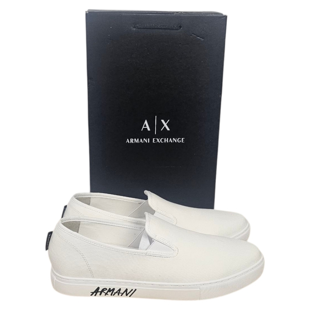 Armani Exchange Men’s White Slip-On Logo Sneakers Size 11 Canvas Casual Shoes
